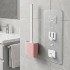 Toilet brush with silicone head and wall holder - pink