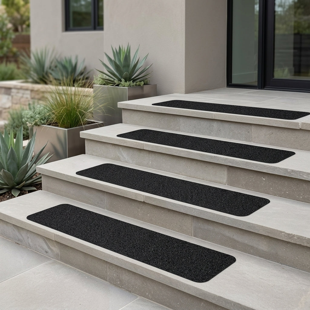 Non Slip Stair Treads with Textured Grip Strips for Stairs - black