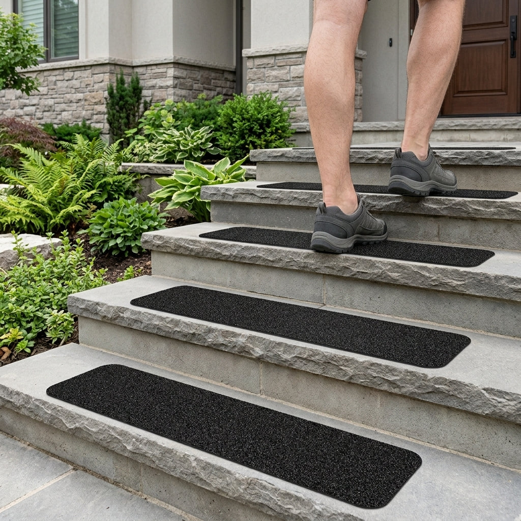 Non Slip Stair Treads with Textured Grip Strips for Stairs