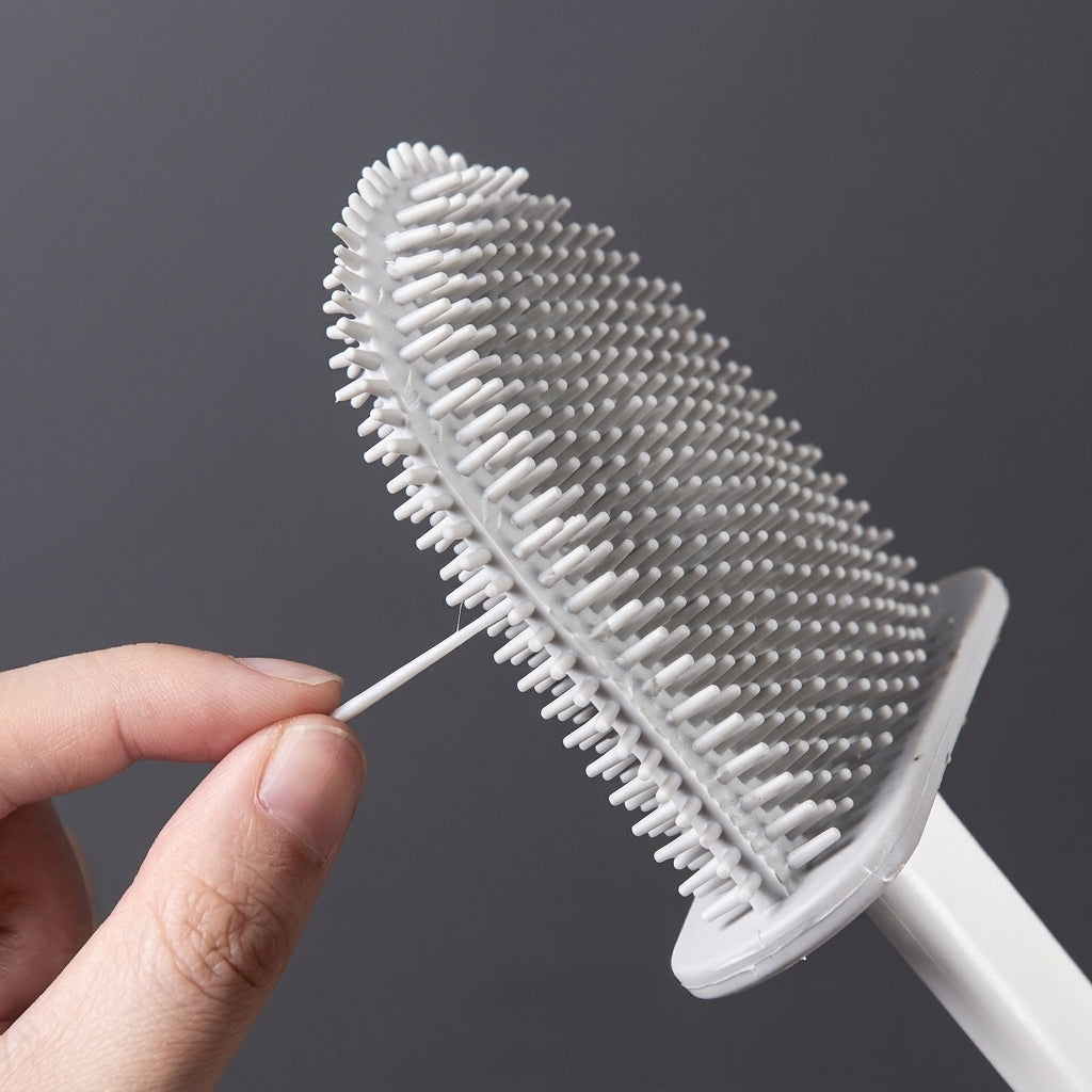 Toilet brush with silicone head and wall holder