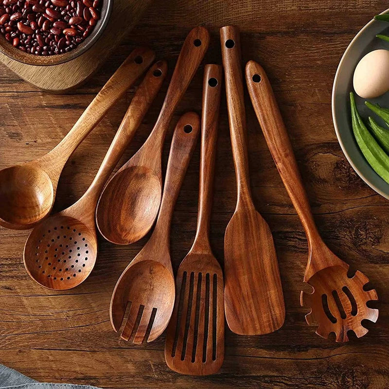 Teak wood kitchen utensil set with seven pieces