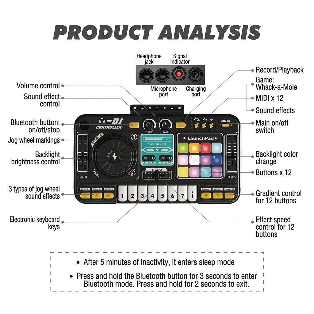 DJ Mixer Toy for Kids with Microphone and Music Controls