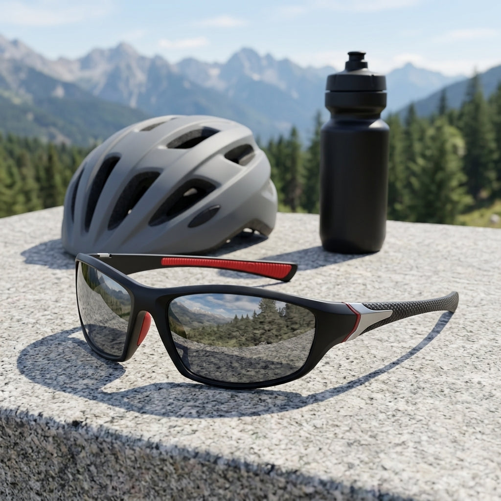 Sport Sunglasses with Polarised Lenses and Full Frame Design - carbon black red