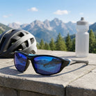 Sport Sunglasses with Polarised Lenses and Full Frame Design - mirror blue black