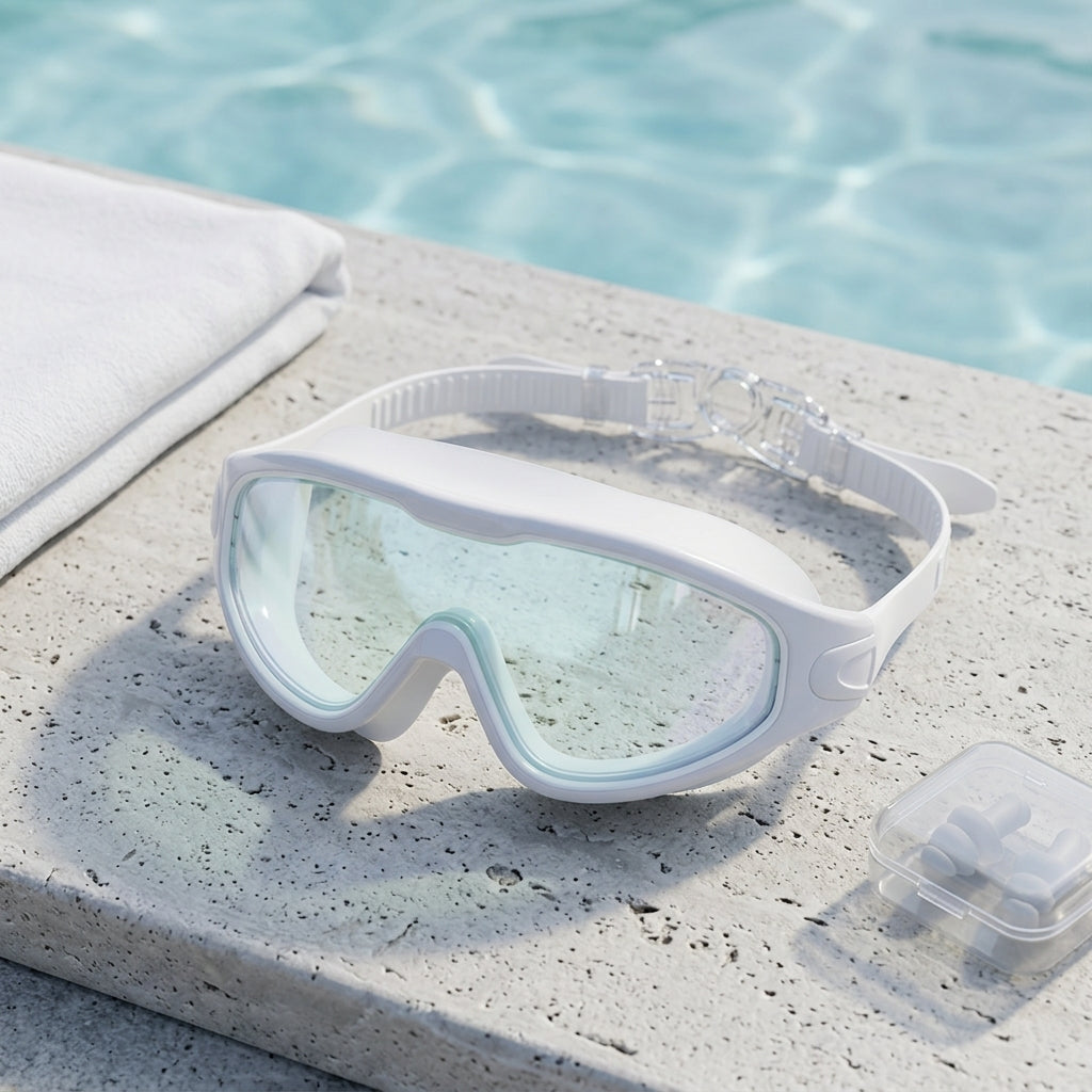 Swim goggles with anti fog coating and silicone strap - white bunt