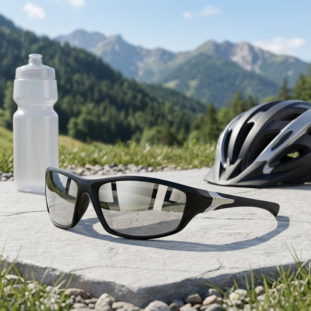 Sport Sunglasses with Polarised Lenses and Full Frame Design - black silver