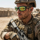 Military sunglasses with polarised lenses and glare reduction