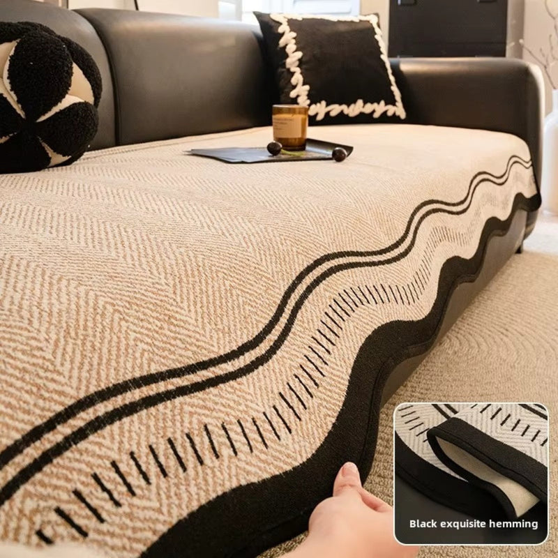 Sofa Cover With Herringbone Chenille Texture Non Slip