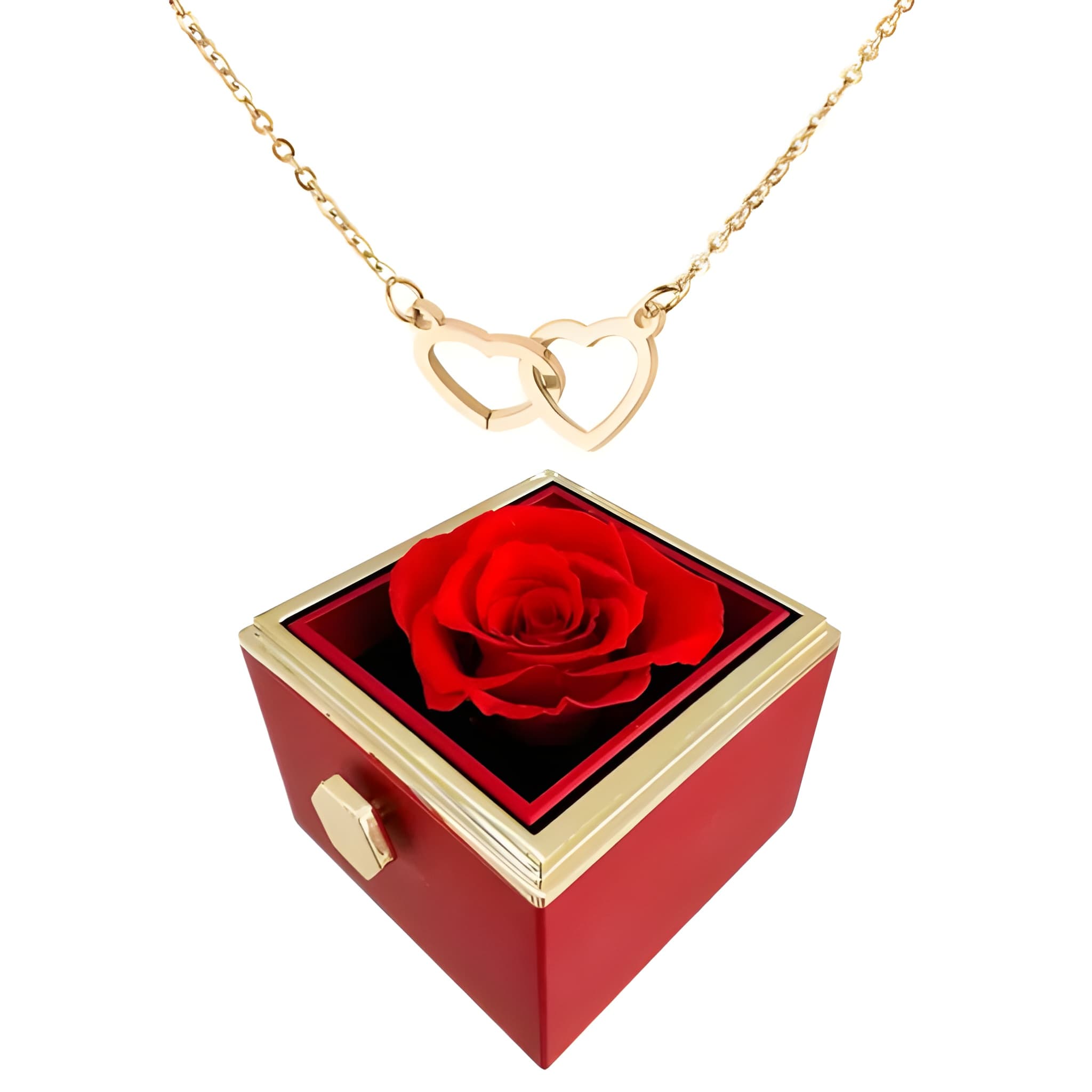 Heart rose necklace for women with rotating gift box - gold