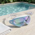 Swim goggles with anti fog coating and silicone strap - light blue multi