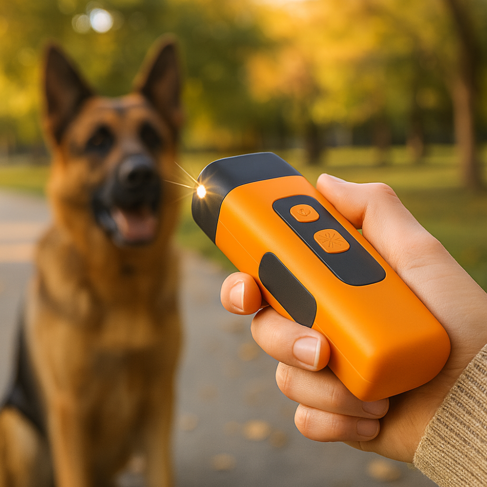 Anti-bark dog trainer device with ultrasonic training range
