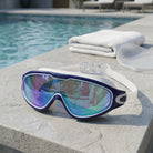 Swim goggles with anti fog coating and silicone strap - blue multicolour