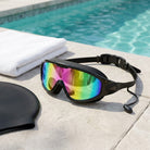 Swim goggles with anti fog coating and silicone strap - black with pink coating