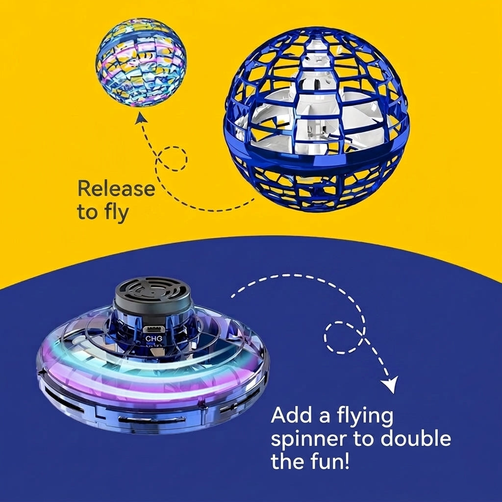 Flying Orb Toy with LED Lights and 360 Degree Rotation