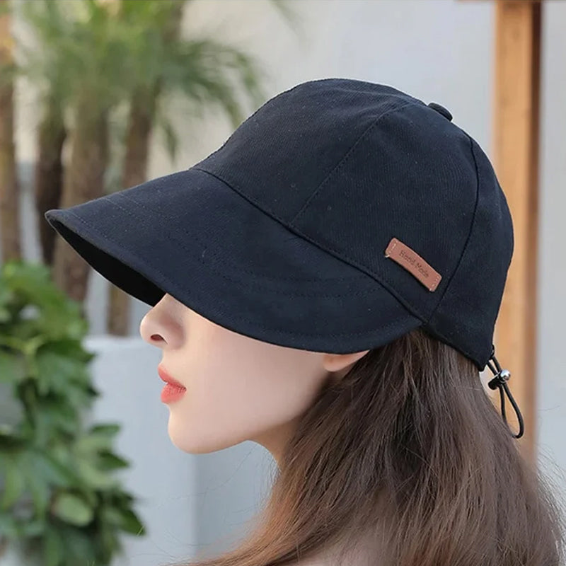 Women's sun hat with wide brim and adjustable fit - black