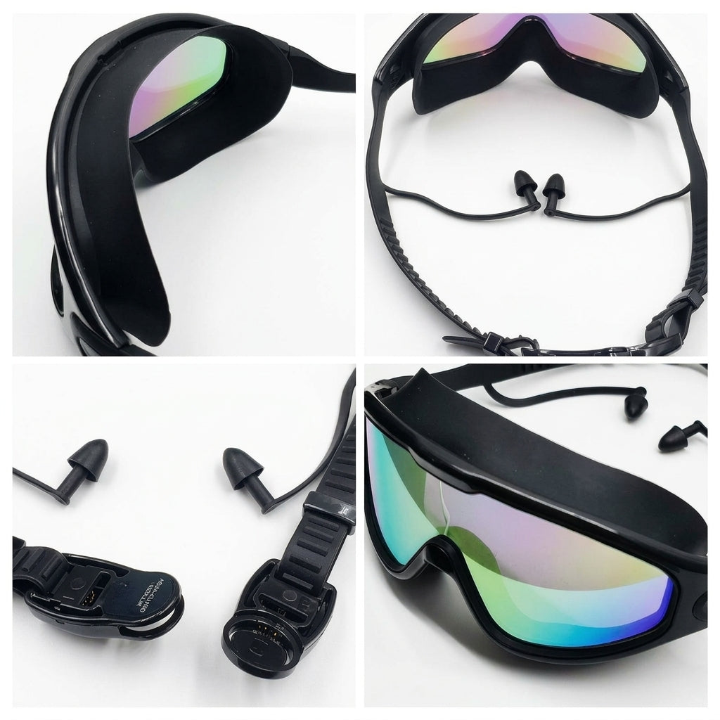 Swim goggles with anti fog coating and silicone strap