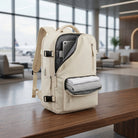 Hiking backpack with multiple compartments and zipped pockets - beige