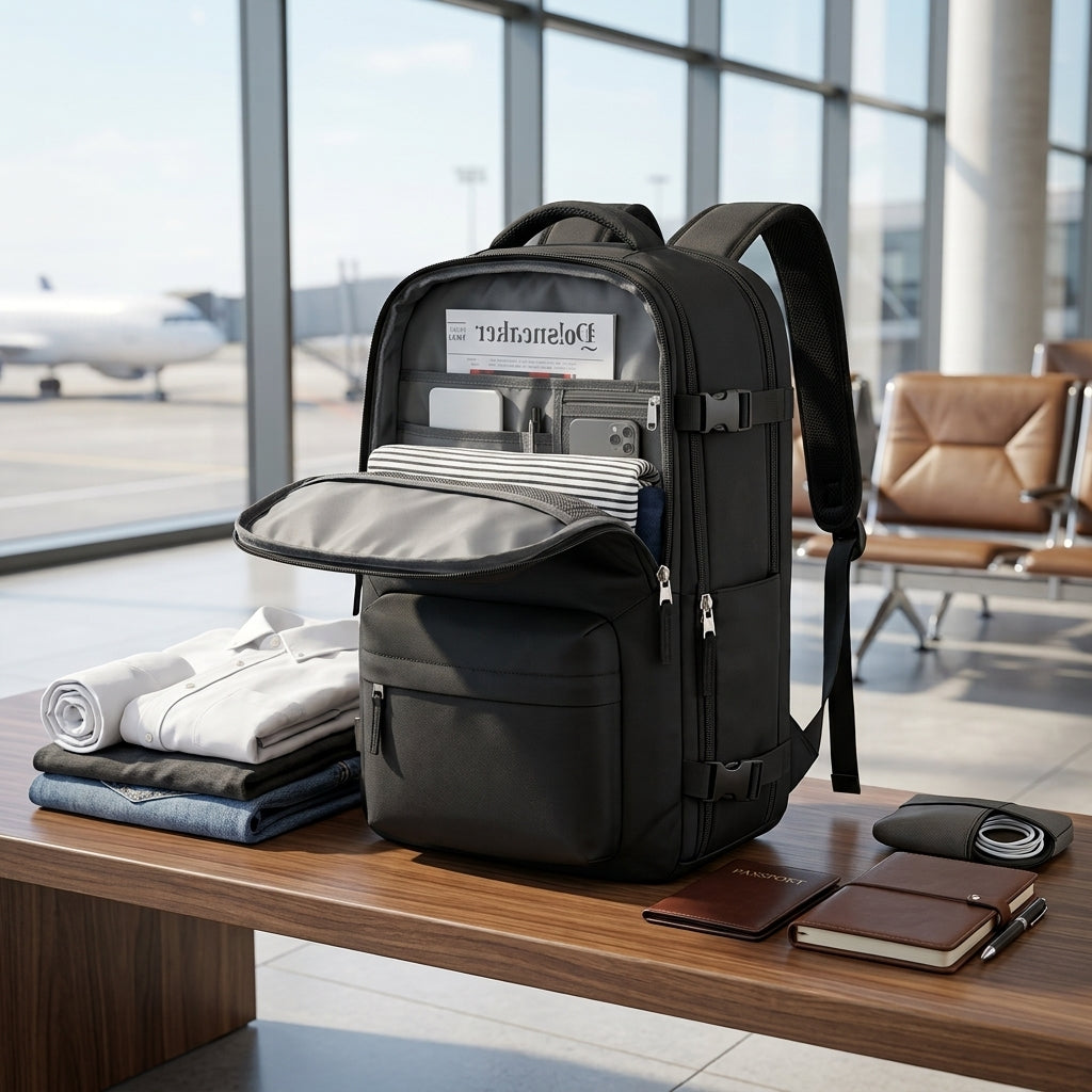Hiking backpack with multiple compartments and zipped pockets - black