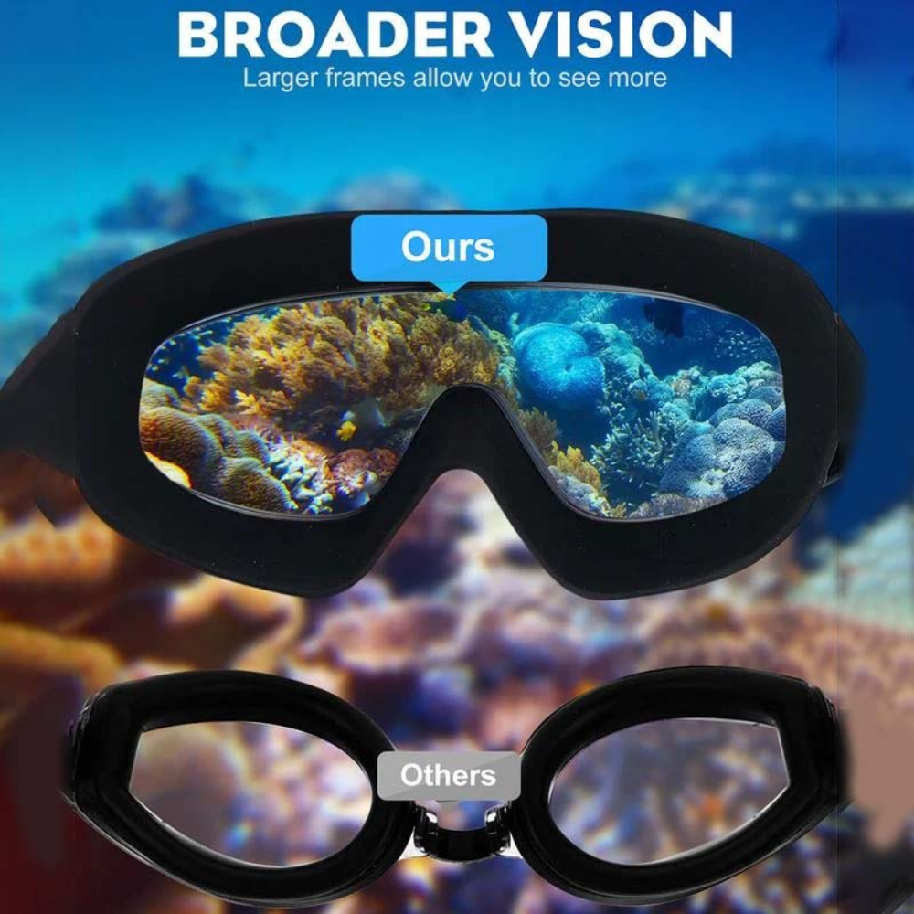 Swim goggles with anti fog coating and silicone strap