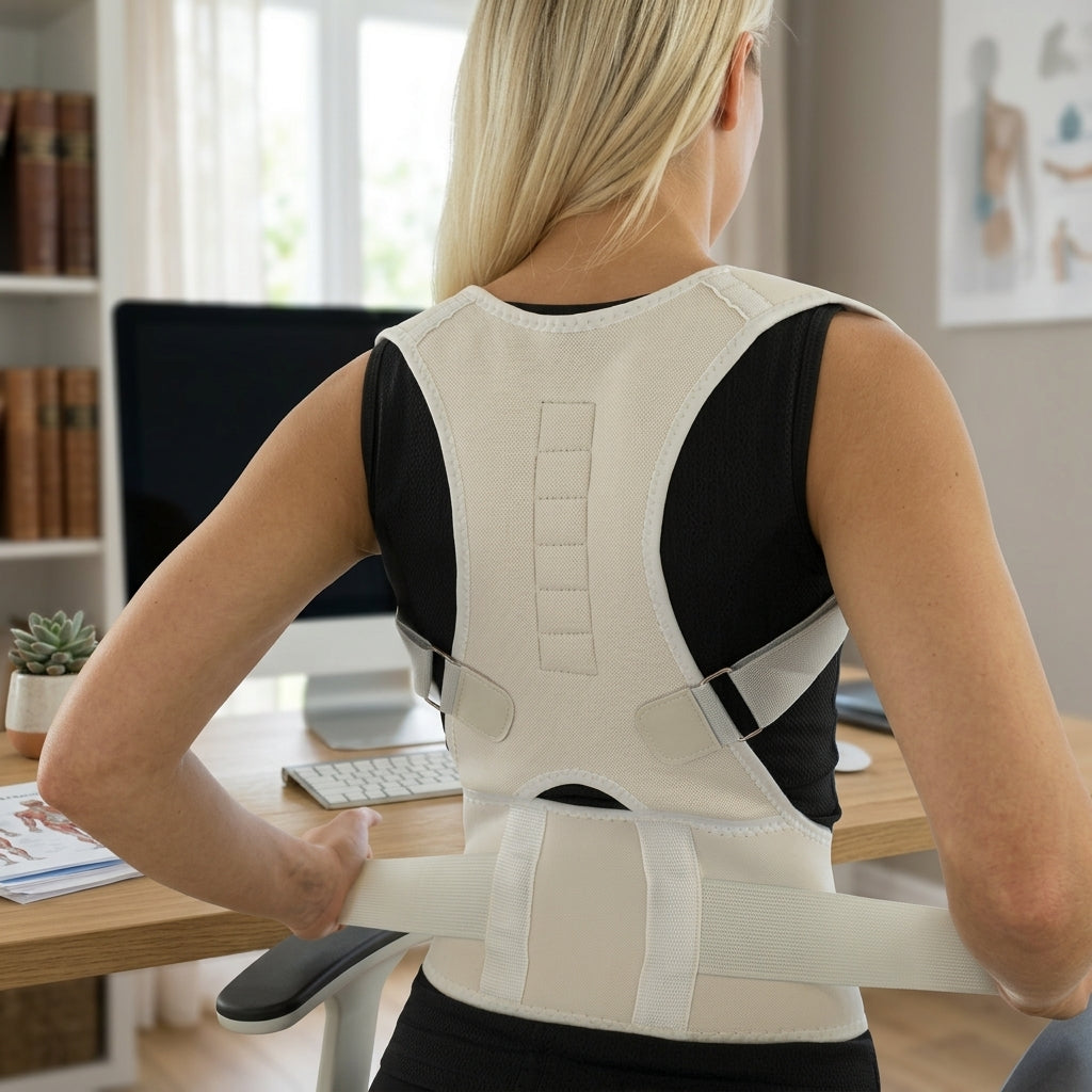 Back support brace with magnetic therapy and adjustable fit - beige