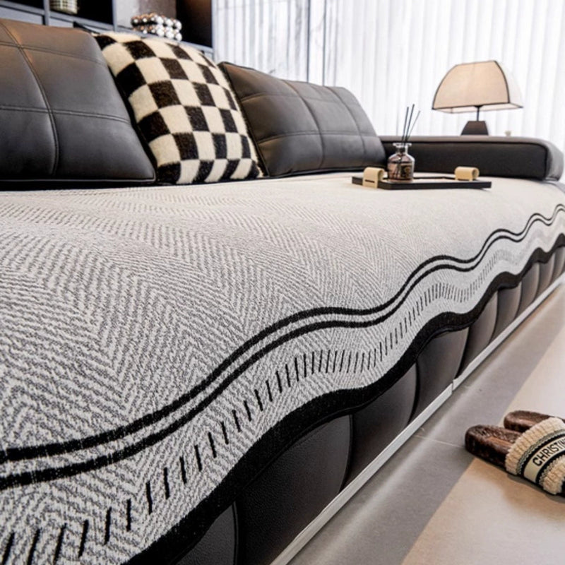 Sofa Cover With Herringbone Chenille Texture Non Slip