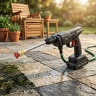 Battery powered spray gun for outdoor cleaning and pet bathing