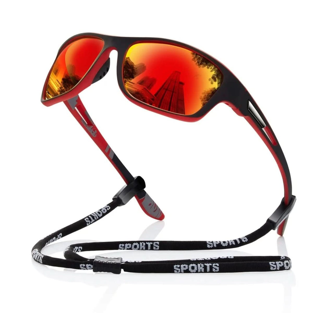Men's polarised sports sunglasses with durable frame - red