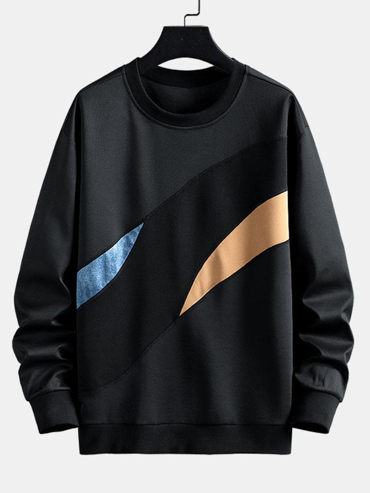 Men's Abstract Colourblock Crew Neck Sweatshirt – Relaxed Fit - Black