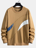 Men's Abstract Colourblock Crew Neck Sweatshirt – Relaxed Fit - Khaki