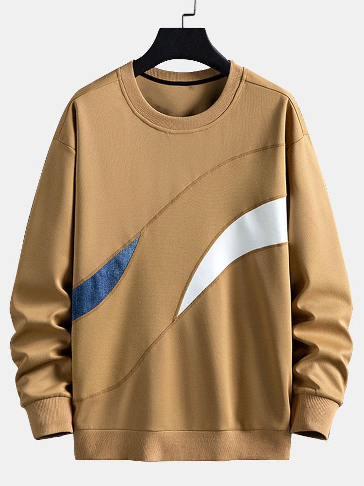 Men's Abstract Colourblock Crew Neck Sweatshirt – Relaxed Fit - Khaki
