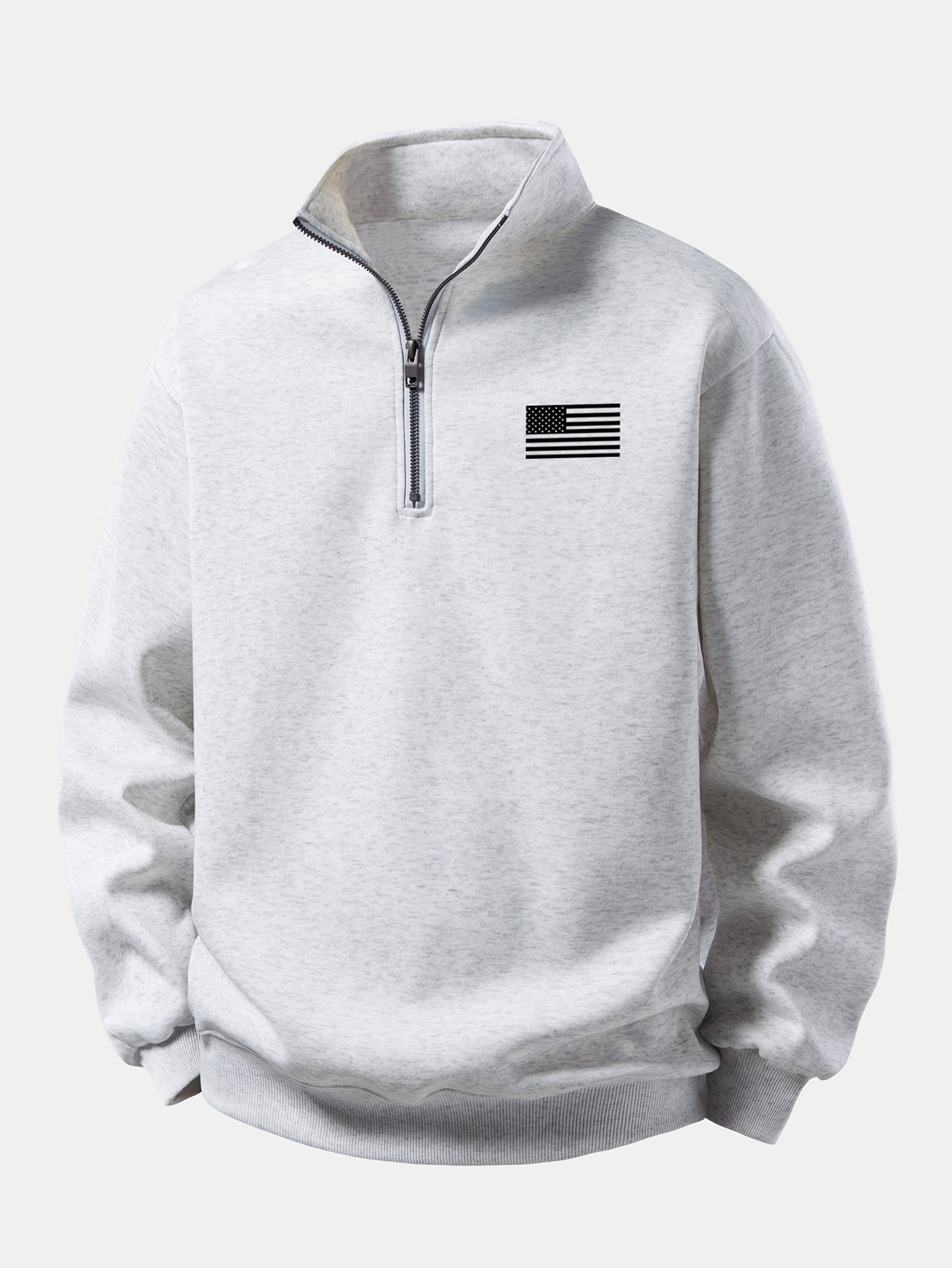 Men's American Flag Quarter Zip Sweatshirt – Relaxed Fit Stand Collar - Grey