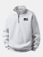 Men's American Flag Quarter Zip Sweatshirt – Relaxed Fit Stand Collar - Grey