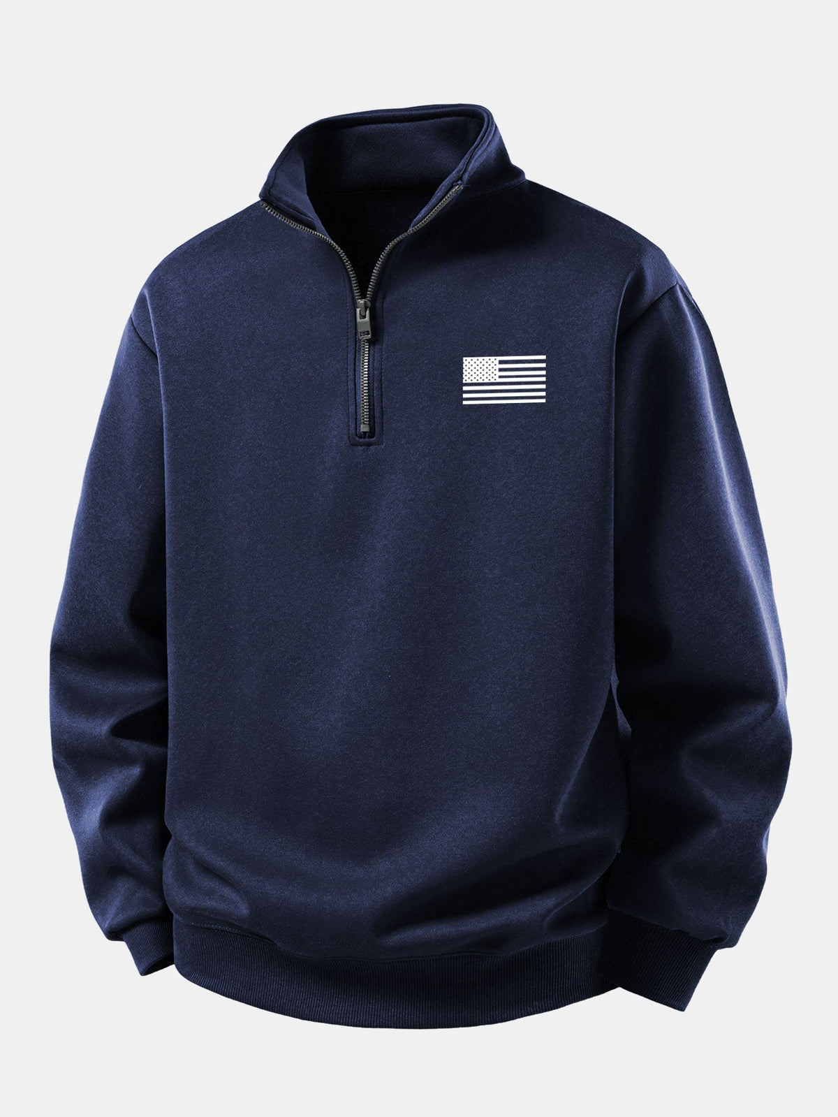 Men's American Flag Quarter Zip Sweatshirt – Relaxed Fit Stand Collar - Navy