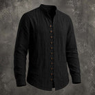 Men's Band Collar Casual Shirt in black, Relaxed Fit