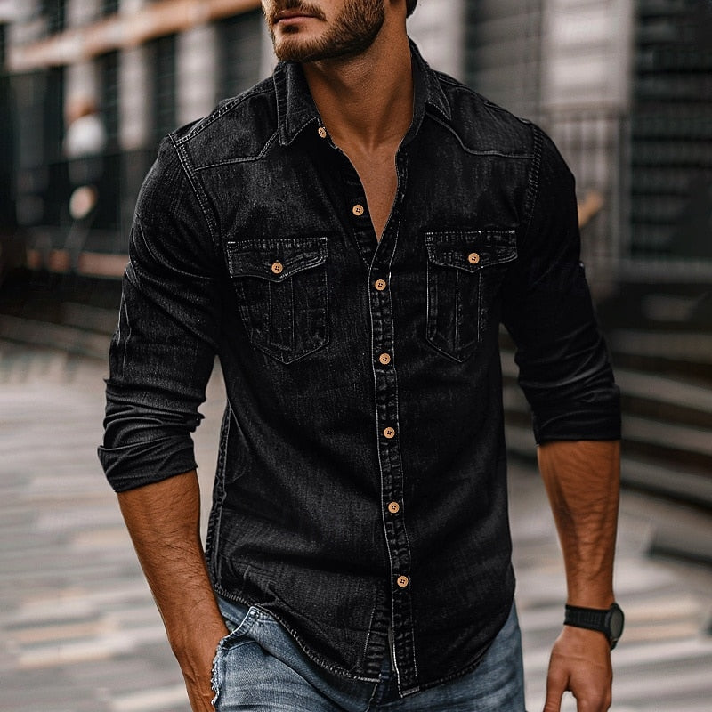 Men's Button-Up Shirt in black, Classic Rugged Style