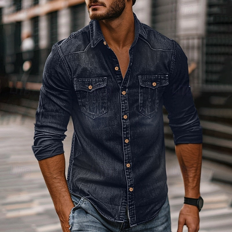 Men's Button-Up Shirt in navy, Classic Rugged Style
