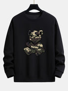 Men's Camouflage Teddy Bear Graphic Sweatshirt in black, Relaxed Fit Crew Neck