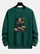 Men's Camouflage Teddy Bear Graphic Sweatshirt in dark green, Relaxed Fit Crew Neck