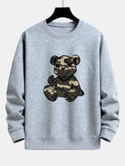 Men's Camouflage Teddy Bear Graphic Sweatshirt in grey, Relaxed Fit Crew Neck