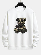Men's Camouflage Teddy Bear Graphic Sweatshirt in white, Relaxed Fit Crew Neck
