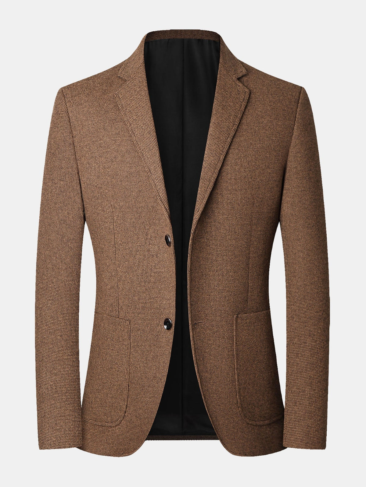 Men's Check Wool Blazer – Notched Lapels Regular Fit - Brown