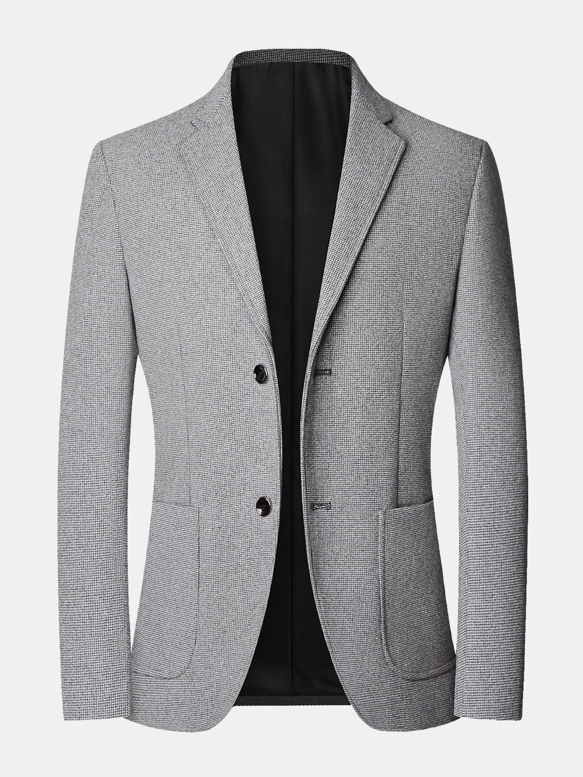 Men's Check Wool Blazer – Notched Lapels Regular Fit - Grey