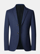 Men's Check Wool Blazer – Notched Lapels Regular Fit - Navy