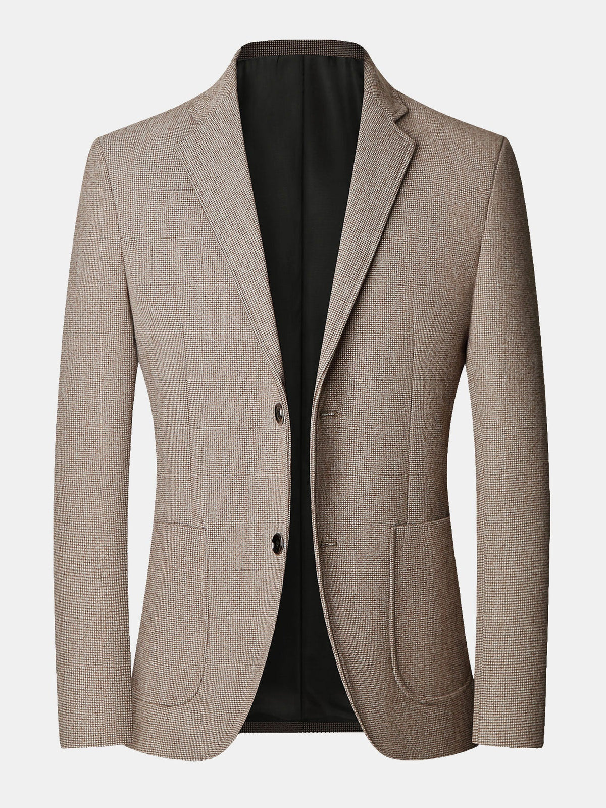 Men's Check Wool Blazer – Notched Lapels Regular Fit - Taupe