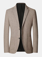Men's Check Wool Blazer – Notched Lapels Regular Fit - Taupe