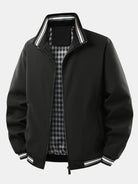 Men's Checked Lined Zip-Up Jacket in black, Relaxed Fit Casual