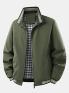 Men's Checked Lined Zip-Up Jacket in dark green, Relaxed Fit Casual