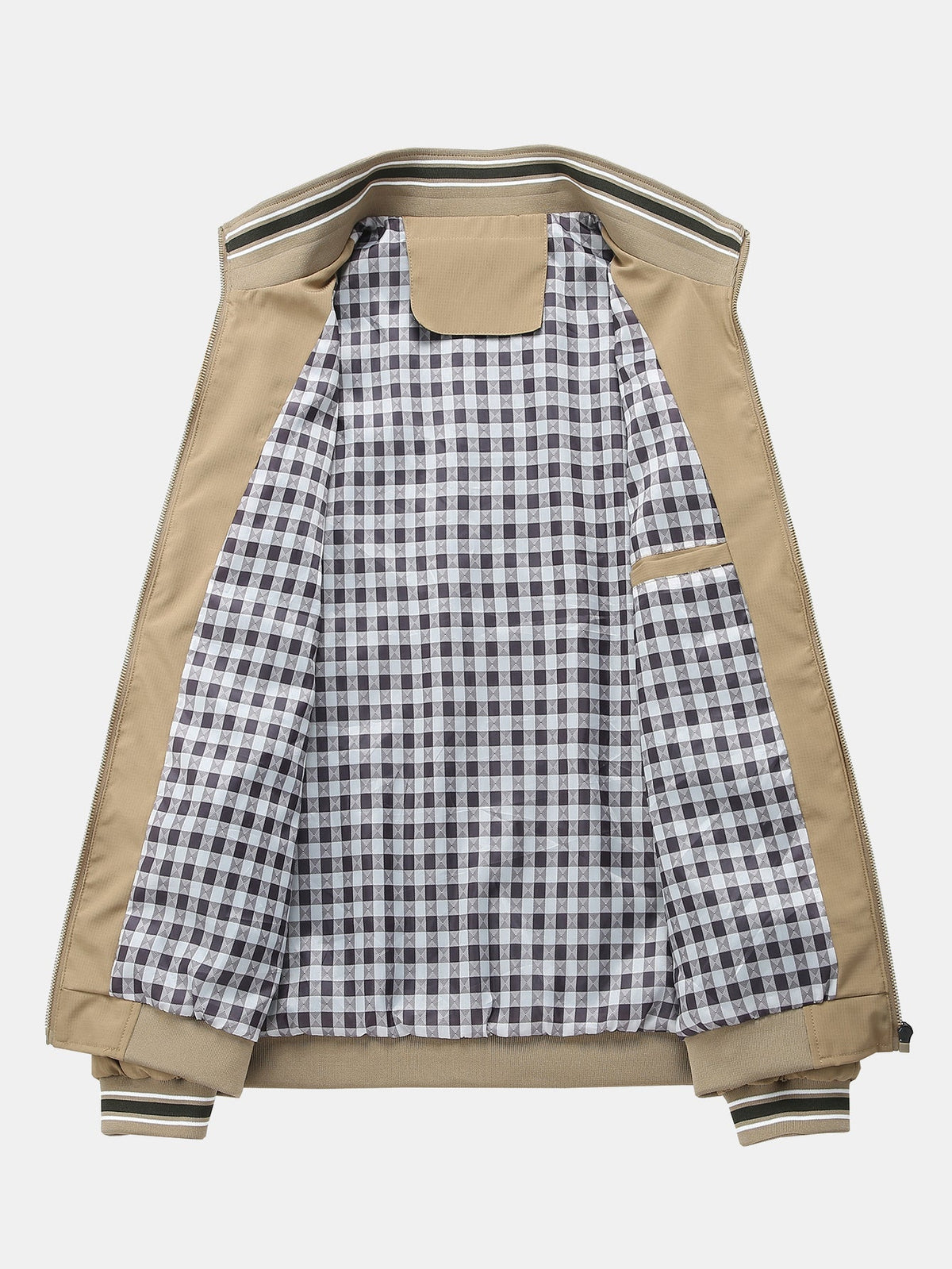 Men's Checked Lined Zip-Up Jacket - Relaxed Fit Casual