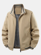 Men's Checked Lined Zip-Up Jacket in khaki, Relaxed Fit Casual