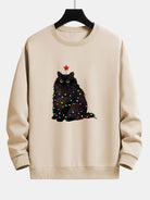 Men's Christmas Cat Sweatshirt – Relaxed Fit Festive Pullover - Beige